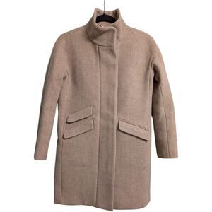J Crew Cocoon Coat Italian Stadium-Cloth Wool Blend Tan High Collar Zip Size 2P